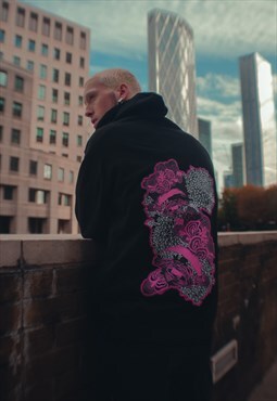 Psychedelic Print Rave Hoodie With Back Patch