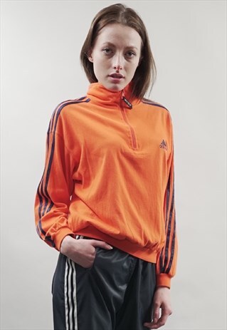 VINTAGE 90'S ADIDAS ORANGE ZIP-UP SWEATER