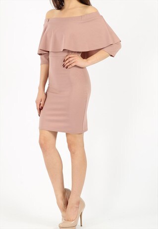 ROSE OFF SHOULDER FRILL DRESS