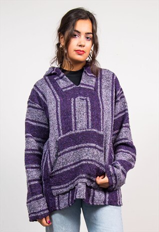 VINTAGE 90'S PURPLE GRUNGE STRIPED BAJA HOODIE