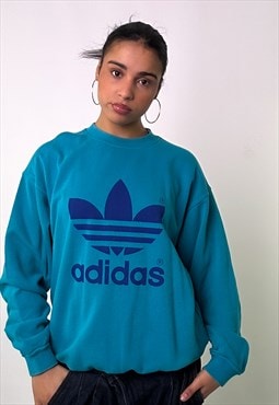 Blue 90s Adidas Print Spellout Sweatshirt