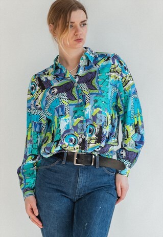 VINTAGE 80S FUNKY MULTICOLOR BOHO SHIRT