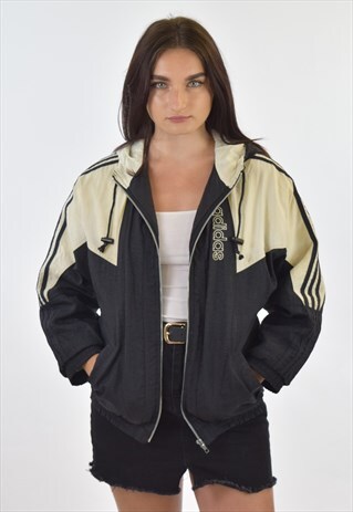 VINTAGE 90S WHITE BLACK ADIDAS PARKA JACKET