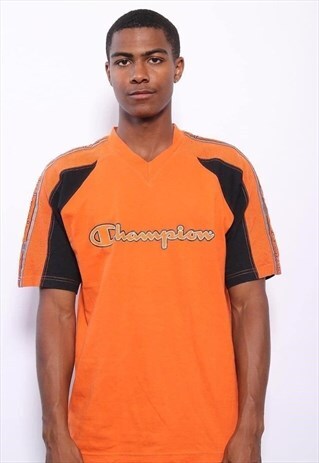 VINTAGE CHAMPION BIG LOGO SPELLOUT T-SHIRT ORANGE
