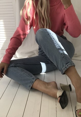VINTAGE 90S /Y2K V FINE KNIT PEACHY PINK CORAL JUMPER