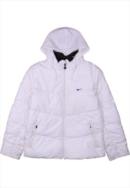 Vintage 90's Nike Puffer Jacket Hooded Full Zip Up White