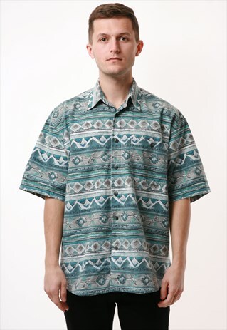 90S VINTAGE HAPPY LIFE PATTERN COTTON SHIRT 16460