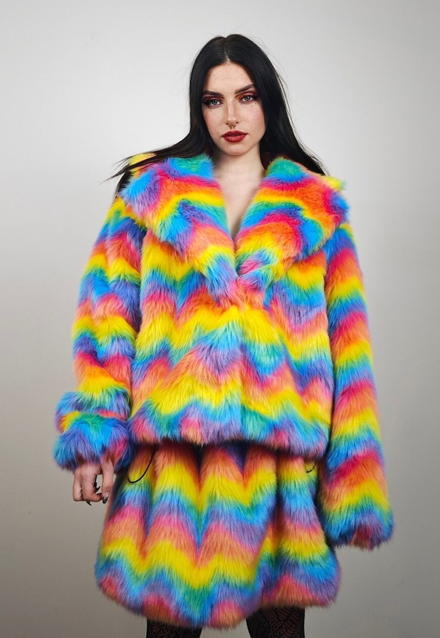 Fluffy rainbow coat best sale