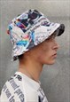 PRIDE BUCKET HAT LGBT LOVE GRAFFITI GAY RAINBOW CAP IN WHITE