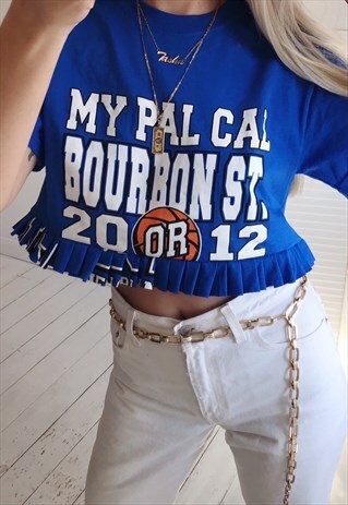 REWORKED VINTAGE Y2K CROPPED T-SHIRT WITH RUFFLE TRIM
