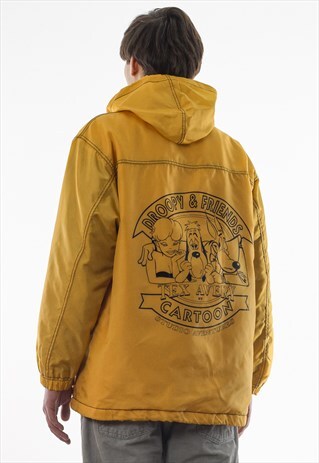 VINTAGE DROOPY & FRINEDS GRAPHIC SHELL COAT 90S YELLOW