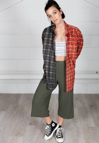 VINTAGE CORDUROY CHECKED FLANNEL RECONSTRUCTED UNISEX SHIRT