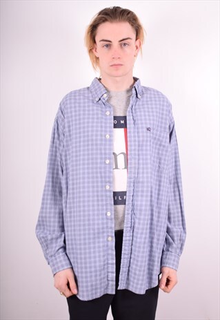 RALPH LAUREN MENS VINTAGE SHIRT LARGE BLUE CHECK 90S