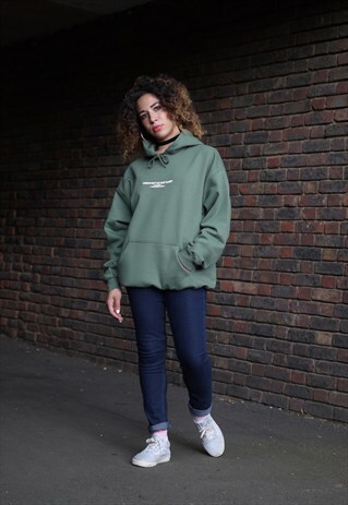UK BORN WORLDWIDE WORN MILITARY GREEN COTTON HOODIE