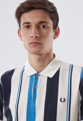 VINTAGE FRED PERRY WHITE BLUE STRIPED