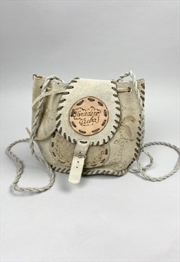 70's Vintage Suede Beige Back Pack Bag Leather Rucksack