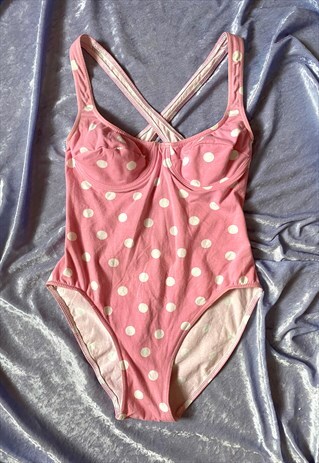VINTAGE PINK AND WHITE POLKA DOT SWIMSUIT 12