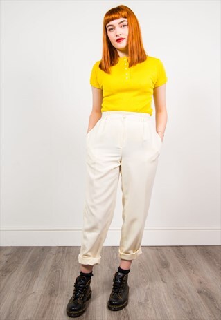 VINTAGE 90'S CREAM HIGH WAIST TAPERED TROUSERS