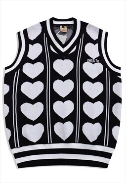Heart sleeveless sweater emoji print knitted vest in black