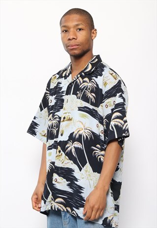 VINTAGE HAWAIIAN SHIRT BLACK AND BLUE