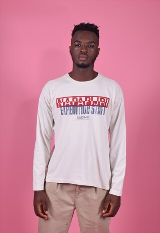NAPAPIJRI WHITE, BLUE AND RED LONG SLEEVE PRINTED TEE
