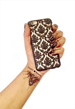 FLORAL DAMASK PRINT IPHONE 6 PLUS HARDBACK BLACK CASE COVER
