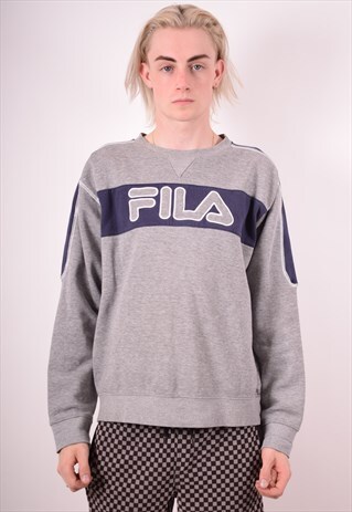 FILA MENS VINTAGE SWEATSHIRT JUMPER LARGE GREY 90S