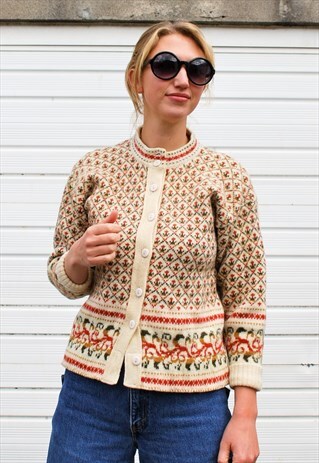 VINTAGE 70S HIGH NECK PATTERN CARDIGAN