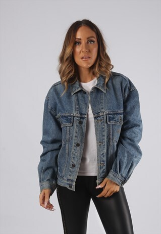 VINTAGE DENIM JACKET OVERSIZED FITTED UK 16 XL (JR3H)