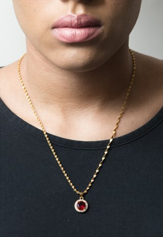 24K GOLD PLATED RED GEM PENDANT NECKLACE