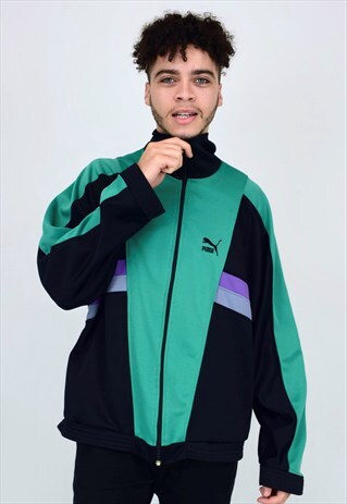 VINTAGE 90'S PUMA BLACK, GREEN & PURPLE JACKET