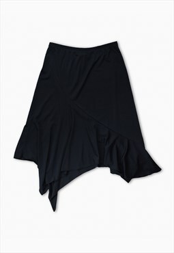 Vintage Y2K 00s black asymmetric midi skirt