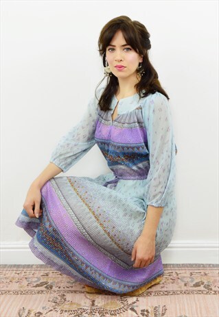 70S PASTEL BOHO HIPPY PEASANT DRESS