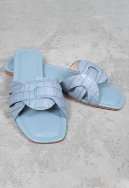 Powder Blue Criss-Cross Flat Sandals