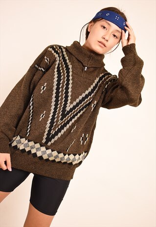 VINTAGE 90S RETRO ABSTRACT PATTERN SLOUCHY JAZZY KNIT JUMPER