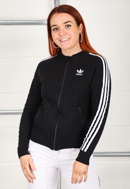 Vintage Adidas Jumper in Black Knitted Wool Jacket UK 14