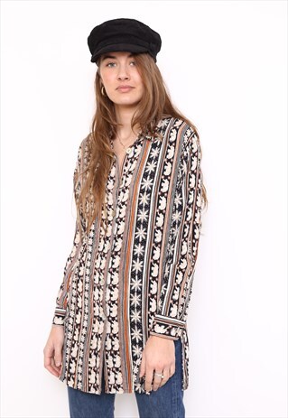 VINTAGE 90S BROWN ELEPHANT BOHO PRINT SHIRT