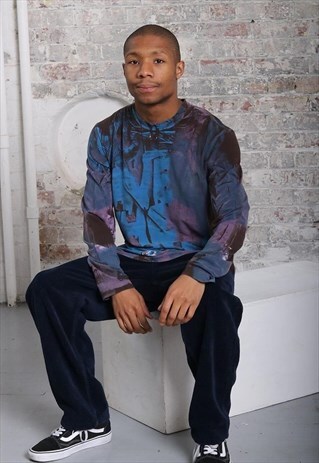 VINTAGE VERSACE LONG SLEEVE LOGO T-SHIRT BLUE PURPLE