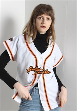 Vintage Harley Davidson Baseball Jersey Top White (RL)