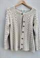 Vintage Irish Pure Wool V Neck Knitted Cream Cardigan