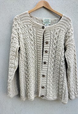 Vintage Irish Pure Wool V Neck Knitted Cream Cardigan