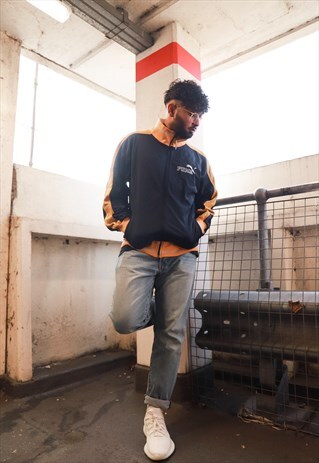 PUMA TRUE VINTAGE MESH SLEEVE NAVY & YELLOW TRACKSUIT JACKET