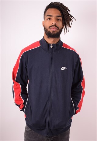 NIKE MENS VINTAGE TRACKSUIT TOP JACKET LARGE NAVY BLUE 90S