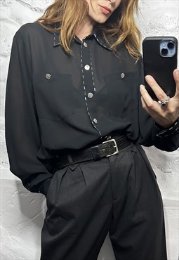 Sheer Black 90s Long Shirt