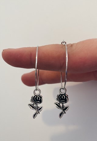 SILVER ROSE HOOPS