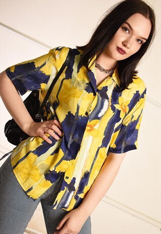 90'S RETRO FLORAL FESTIVAL PARIS CHIC BLOUSE SHIRT TOP