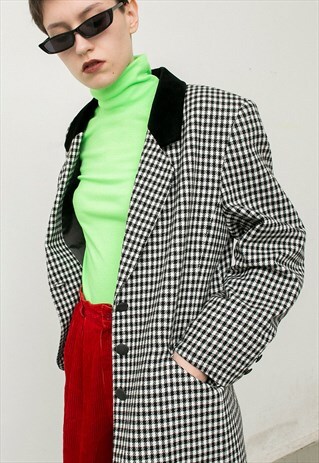 VINTAGE CLASSIC GLENCHECK BLAZER BLACK WHITE SINGLE BREASTED
