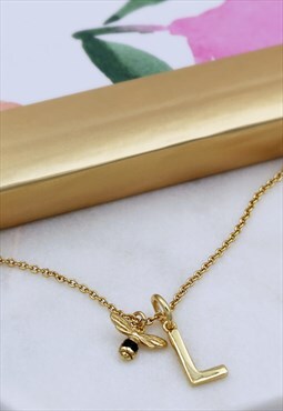 Personalised Gold vermeil Initial & Bumble Bee Necklace