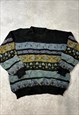 VINTAGE ABSTRACT KNITTED JUMPER PATTERNED GRANDAD SWEATER