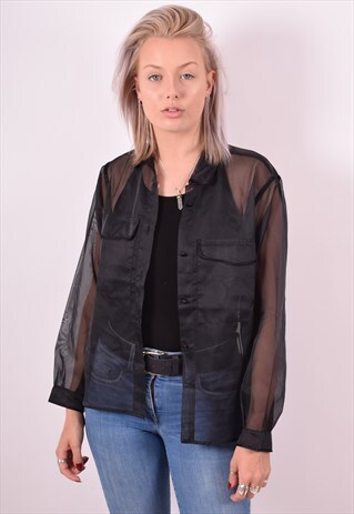 JONELLE WOMENS VINTAGE SHIRT BLOUSE SMALL BLACK 90S